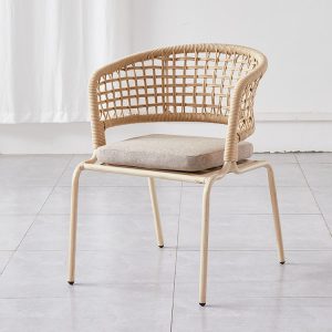 Ghế sân vườn khung nhôm đan dây rope hiện đại, có nệm ngồi màu nâu ghi