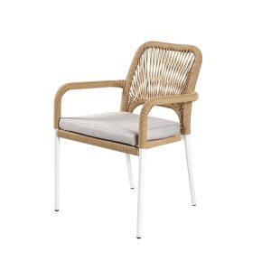 Ghế sân vườn dây rope khung nhôm, nệm ghi sáng chụp studio