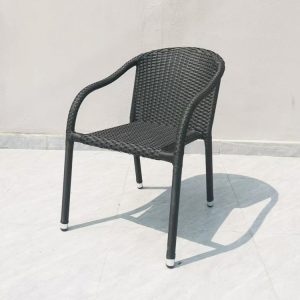 Ghế sân vườn nhôm giả mây màu đen hiện đại, phù hợp ngoài trời