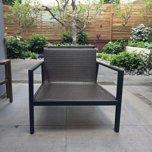 Ghế đơn sân vườn khung nhôm đan dây nhựa giả mây, đặt ngoài trời