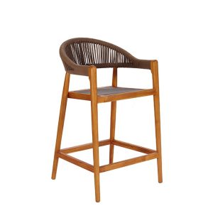 Ghế bar ngoài trời khung gỗ teak, dây rope nâu, thiết kế hiện đại