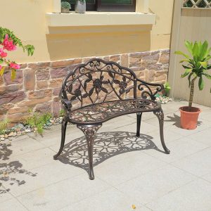Ghế băng nhôm ngoài trời họa tiết hoa văn cổ điển, phù hợp sân vườn, công viên