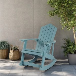 Ghế xích đu ngoài trời nhựa giả gỗ xanh lam kiểu Adirondack đặt sân vườn