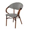 Ghế sân vườn nhôm giả mây kiểu Pháp, đan zigzag trắng đen, nhìn trực diện