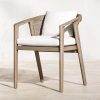 Ghế ăn ngoài trời khung gỗ teak, đan mây, nệm trắng hiện đại