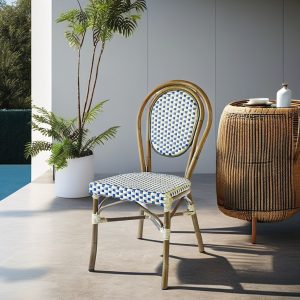 Ghế cafe ngoài trời giả mây xanh trắng kiểu Pháp đặt sân vườn hiện đại