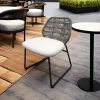 Ghế cafe ngoài trời khung nhôm đan dây nhựa giả mây, nệm ghi, phong cách hiện đại đặt tại sân vườn