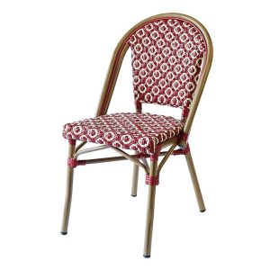 Ghế sân vườn nhôm đan dây nhựa giả mây màu đỏ trắng, kiểu Pháp hiện đại