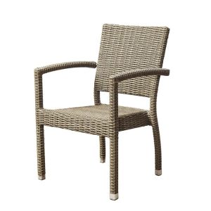 Ghế sân vườn nhựa giả mây khung nhôm hiện đại, màu nâu ghi sáng