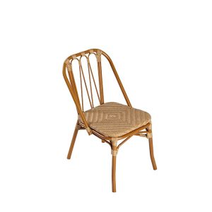 Ghế cafe sân vườn khung nhôm sơn giả tre, đan dây nhựa giả mây, góc nghiêng