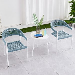 Bộ bàn ghế sân vườn 3 món khung nhôm dây rope xanh trắng không nệm