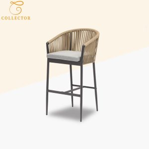 Ghế bar ngoài trời khung nhôm dây rope hiện đại, nệm màu ghi