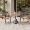 Bộ bàn ghế cafe ngoài trời 3 món hiện đại, khung gỗ teak, đan dây rope, đặt sân vườn sang trọng