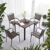 Bộ bàn ghế sân vườn 5 món khung nhôm mặt nhựa giả gỗ hiện đại, phù hợp ngoài trời