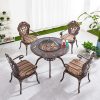Bộ bàn ghế sân vườn nhôm đúc 5 món có bếp nướng BBQ, nệm sọc nhiều màu