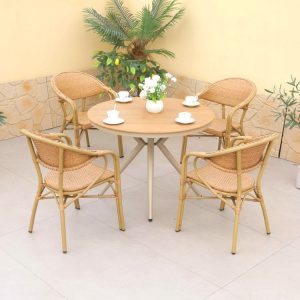 Bộ bàn tròn 4 ghế nhôm giả mây ngoài trời, phong cách hiện đại