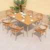Bộ bàn ghế sân vườn 7 món khung nhôm mặt bàn chữ nhật, ghế đan dây nhựa giả mây hiện đại