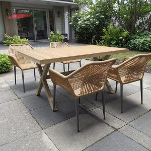Bộ bàn ghế sân vườn nhôm giả mây 7 món, bày ngoài trời hiện đại