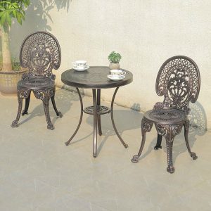 Bộ bàn ghế sân vườn nhôm đúc 3 món phong cách châu Âu, không có nệm