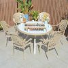 Bộ bàn ghế sân vườn nhôm 6 ghế lưng vuông, bàn tròn tích hợp bếp nướng BBQ ngoài trời