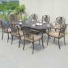 Bộ bàn ghế sân vườn nhôm đúc 8 ghế, mặt bàn hoa văn, nệm sọc nhiều màu sang trọng
