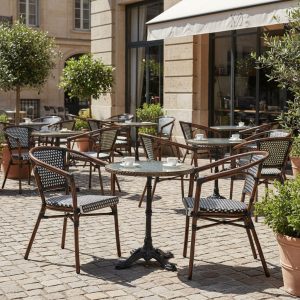 Bộ bàn ghế cafe sân vườn giả mây kiểu Pháp, phù hợp quán ngoài trời