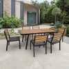Bộ bàn ghế ăn ngoài trời 7 món khung nhôm mặt gỗ, phong cách hiện đại, đặt sân vườn sang trọng