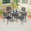 Bộ bàn ghế sân vườn nhôm 4 ghế nan ngang hiện đại, bàn tròn, phù hợp ngoài trời