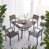 Bộ bàn ghế sân vườn 4 ghế khung sắt mặt nhựa giả gỗ, phong cách hiện đại, phù hợp ngoài trời