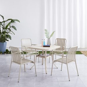Bộ bàn ghế sân vườn nhôm sơn tĩnh điện 5 món màu be, thiết kế hiện đại, phù hợp ngoài trời