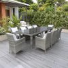 Bộ bàn ghế sân vườn 8 ghế nhựa giả mây mặt kính, màu xám hiện đại ngoài trời
