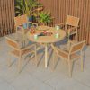 Bộ bàn ghế sân vườn nhôm 4 ghế nan gỗ, bàn tròn tích hợp bếp nướng BBQ ngoài trời