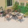 Bộ bàn ghế sân vườn nhôm đúc mặt đá mosaic, 4 ghế nệm sọc, phong cách tân cổ điển