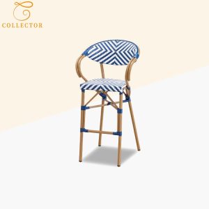 Ghế bar ngoài trời khung nhôm đan dây nhựa giả mây trắng xanh hiện đại