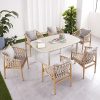 Bộ bàn ghế sân vườn 7 món khung nhôm đan dây rope, nệm ghi xám hiện đại