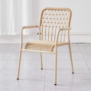 Ghế ngoài trời đan dây rope hiện đại, khung nhôm giả gỗ, phù hợp sân vườn quán cafe