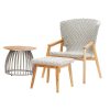 Bộ ghế thư giãn ngoài trời gỗ teak đan dây rope kèm bàn tròn mặt gỗ, phong cách hiện đại