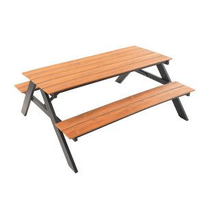 Bàn ghế picnic ngoài trời khung nhôm, mặt nhựa giả gỗ màu nâu sang trọng