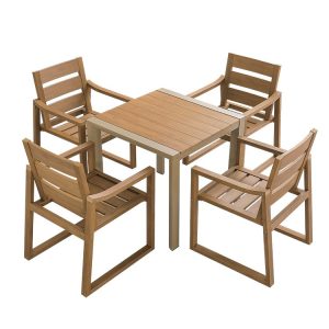 Bộ bàn ghế sân vườn ngoài trời 4 ghế 1 bàn vuông, khung nhôm giả gỗ hiện đại