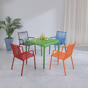 Bộ bàn ghế sân vườn nhôm sơn tĩnh điện nhiều màu sắc hiện đại, 4 ghế 1 bàn vuông