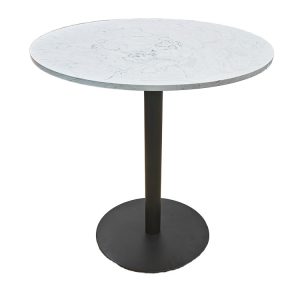 Bàn tròn mặt đá nhân tạo vân marble trắng, chân sắt sơn tĩnh điện đen hiện đại ngoài trời