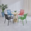 Bộ bàn ghế sân vườn nhôm 4 ghế 4 màu nổi bật, bàn tròn vàng kem hiện đại