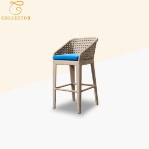 Ghế bar ngoài trời giả mây khung nhôm, nệm xanh dương hiện đại