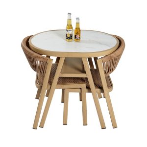 Bộ bàn ghế cafe ngoài trời 3 món xếp gọn, mặt bàn kính giả đá sang trọng