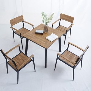 Bộ bàn ghế sân vườn nhôm nhựa giả gỗ 4 ghế 1 bàn vuông, hiện đại