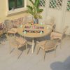Bộ bàn ghế sân vườn nhôm 7 món, bàn tròn tích hợp bếp nướng BBQ, ghế hoa văn cổ điển, có nệm ngồi