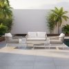 Bộ sofa sân vườn 4 món khung nhôm dây rope, nệm trắng, đặt ngoài trời sang trọng
