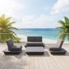 Bộ sofa sân vườn 4 món khung nhôm hiện đại đặt ngoài trời, view biển sang trọng