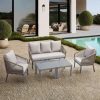 Bộ sofa sân vườn 4 món khung nhôm dây rope hiện đại đặt cạnh hồ bơi