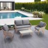 Bộ sofa sân vườn 4 món giả mây khung nhôm, nệm ghi, đặt ngoài trời cạnh hồ bơi